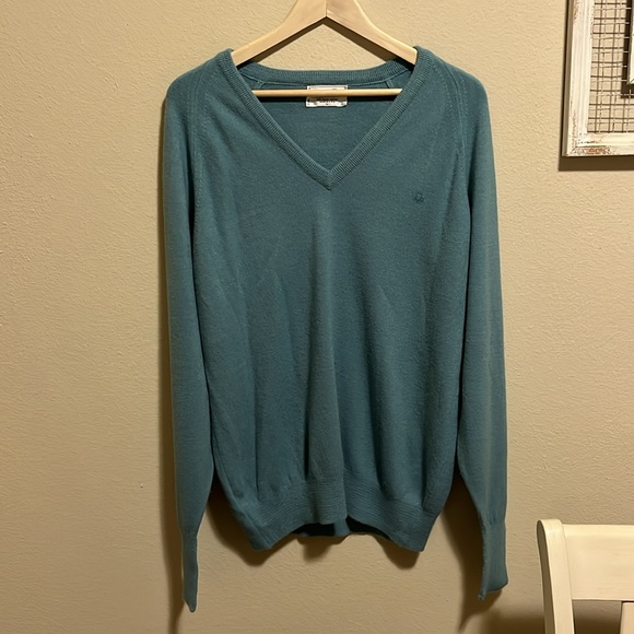 Christian Dior Turquoise Vintage Unisex Orlon V Neck Sweater Size Large - Picture 2 of 8